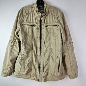 BKE Jacket Mens Medium Beige Sherpa Lined‎ Motorcycle Full Zip Bomber *Read